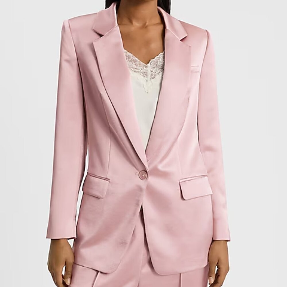 Satin One Button Cinched Boyfriend Blazer EXPRESS  Size S